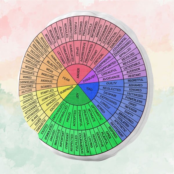 Feelings Wheel Pillow / Emotions Wheel Round Pillow / Therapist Gift / Color Wheel Of Emotions / DBT Therapy Tools / Emotional Wheel Chart