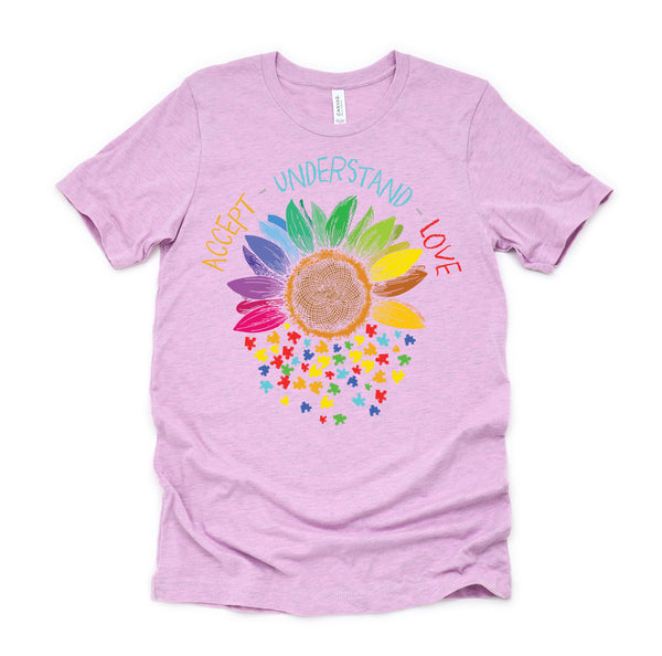 Autism Awareness Accept Understand Love ASD Rainbow Flower T-Shirt