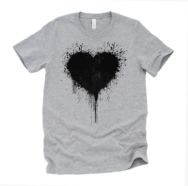 Black Heart Splatter Tshirt, Valentines Day Gift Shirt, Big Hearts Unisex T-Shirt XS-4XL