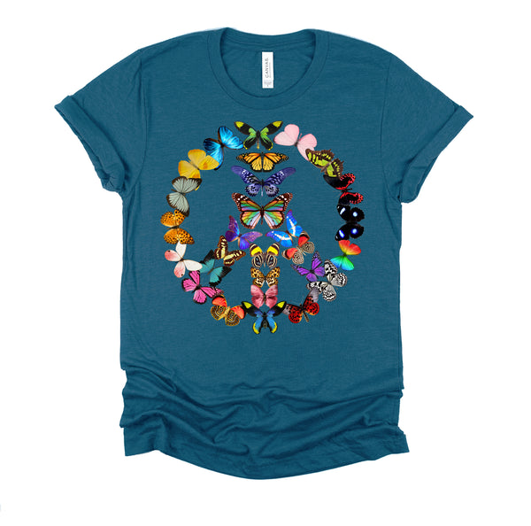 Peace Sign Butterflies 60's Retro Design World 70s Hippie T-Shirt