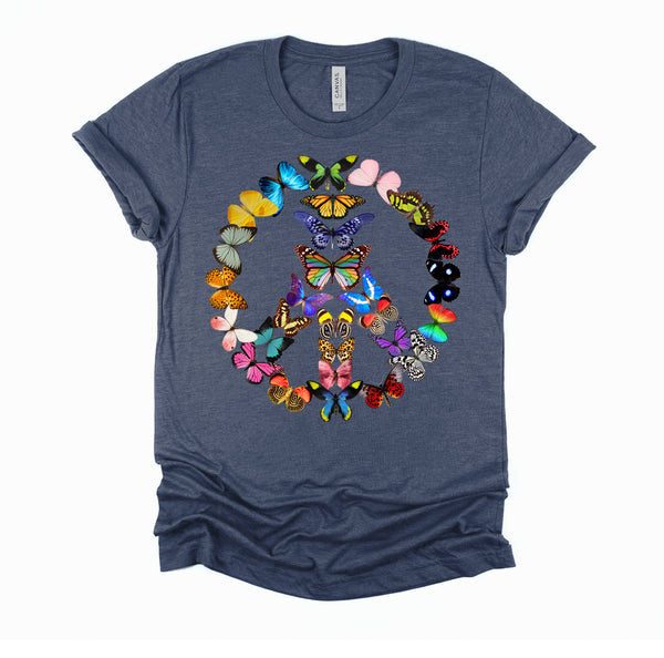 Peace Sign Butterflies 60's Retro Design World 70s Hippie T-Shirt