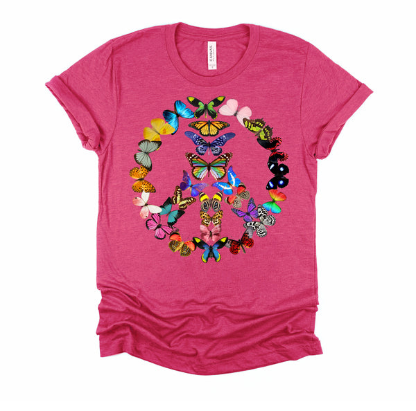 Peace Sign Butterflies 60's Retro Design World 70s Hippie T-Shirt