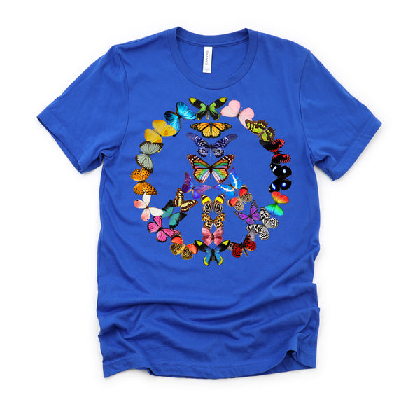 Peace Sign Butterflies 60's Retro Design World 70s Hippie T-Shirt