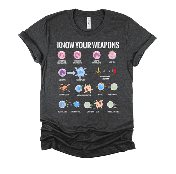 Immune System Cells Tshirt, Microbiology Shirt, Know Your Weapon T Shirt, Funny Biology Gift Unisex T-Shirt XS-4XL