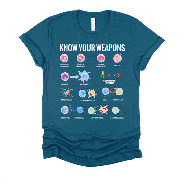 Immune System Cells Tshirt, Microbiology Shirt, Know Your Weapon T Shirt, Funny Biology Gift Unisex T-Shirt XS-4XL