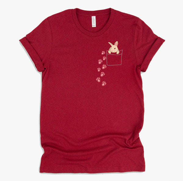 Easter Cute Bunny in Shirt Pocket Tee Rabbit Footprints T-Shirt