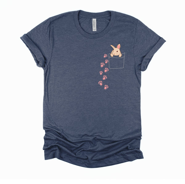 Easter Cute Bunny in Shirt Pocket Tee Rabbit Footprints T-Shirt