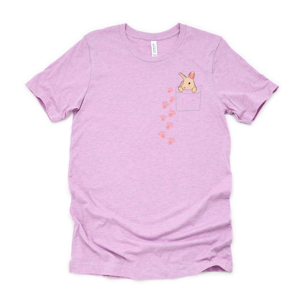 Easter Cute Bunny in Shirt Pocket Tee Rabbit Footprints T-Shirt
