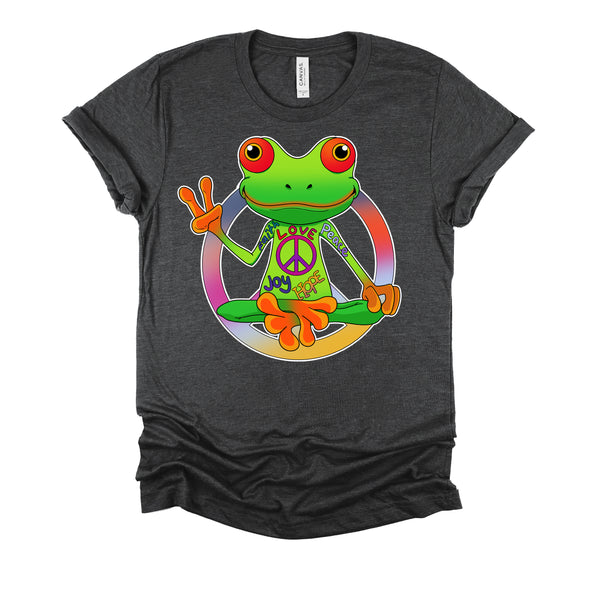 Hippie Frog Peace Sign Yoga Frogs Hippies 70s T-Shirt