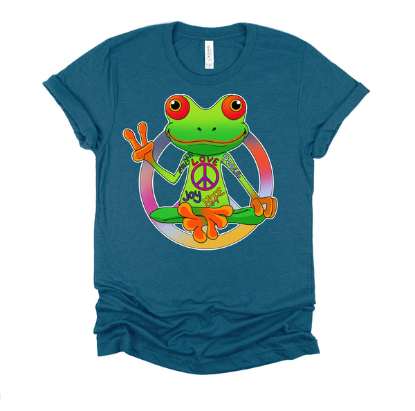 Hippie Frog Peace Sign Yoga Frogs Hippies 70s T-Shirt