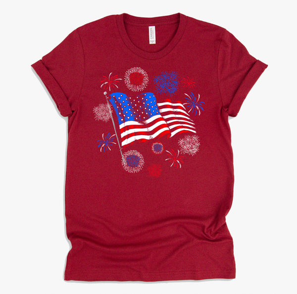 Fireworks 4th of July American Flag Patriotic Sparklers T-Shirt