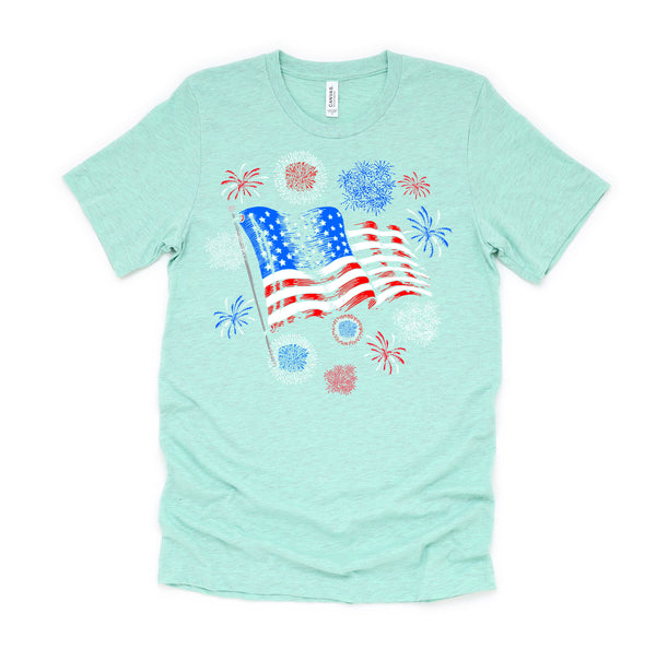 Fireworks 4th of July American Flag Patriotic Sparklers T-Shirt