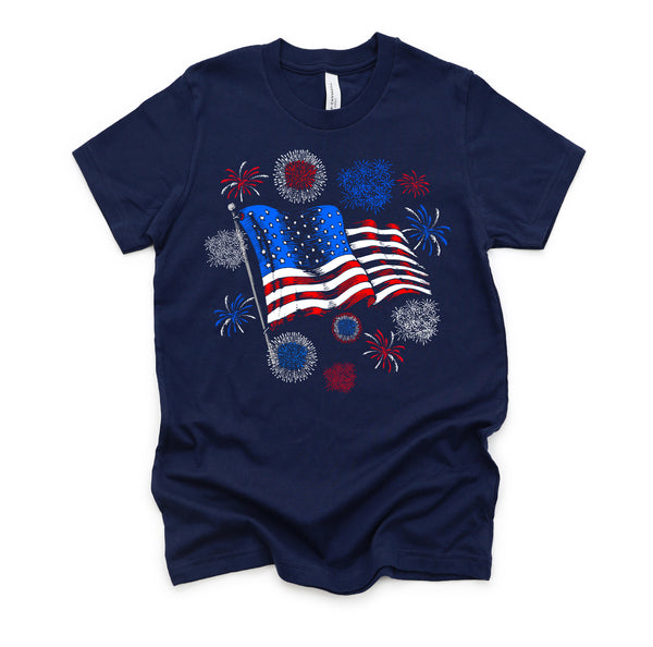 Fireworks 4th of July American Flag Patriotic Sparklers T-Shirt