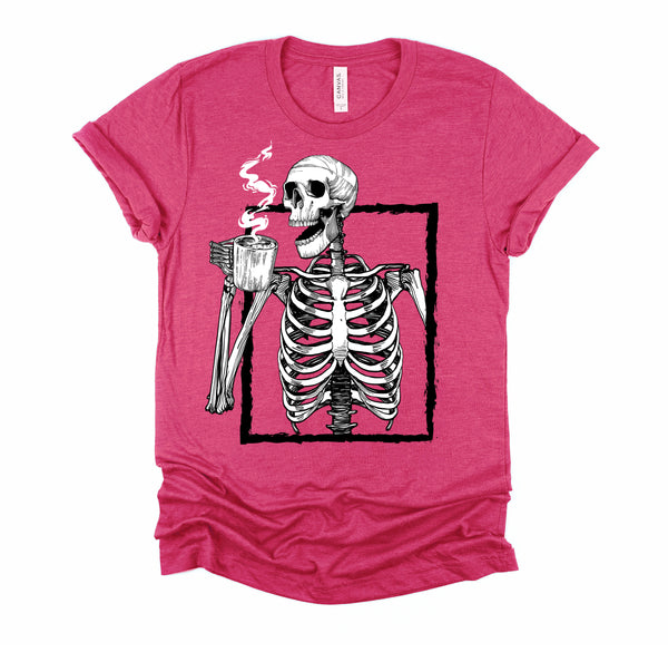 Skeleton Drinking Coffee Halloween T-Shirt