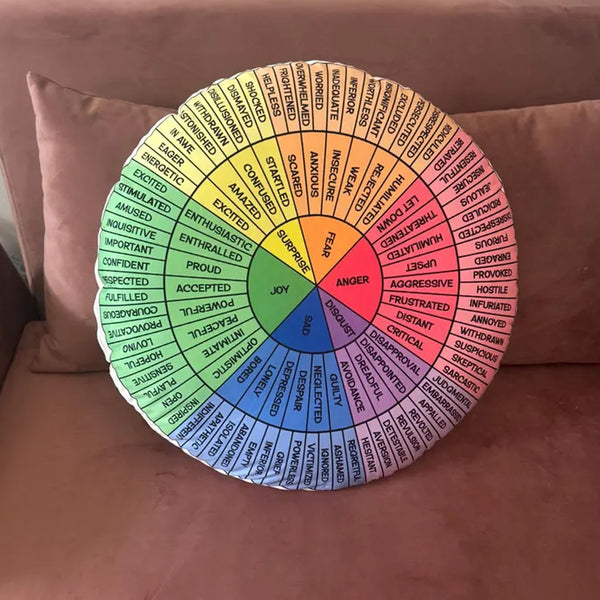 Feelings Wheel Pillow / Emotions Wheel Round Pillow / Therapist Gift / Color Wheel Of Emotions / DBT Therapy Tools / Emotional Wheel Chart