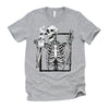 Skeleton Drinking Coffee Gothic Peace Sign Halloween Grunge Shirt