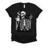 Skeleton Drinking Coffee Gothic Peace Sign Halloween Grunge Shirt