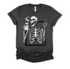 Skeleton Drinking Coffee Gothic Peace Sign Halloween Grunge Shirt