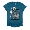 Skeleton Drinking Coffee Gothic Peace Sign Halloween Grunge Shirt