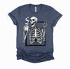 Skeleton Drinking Coffee Gothic Peace Sign Halloween Grunge Shirt
