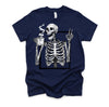 Skeleton Drinking Coffee Gothic Peace Sign Halloween Grunge Shirt