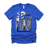 Skeleton Drinking Coffee Gothic Peace Sign Halloween Grunge Shirt