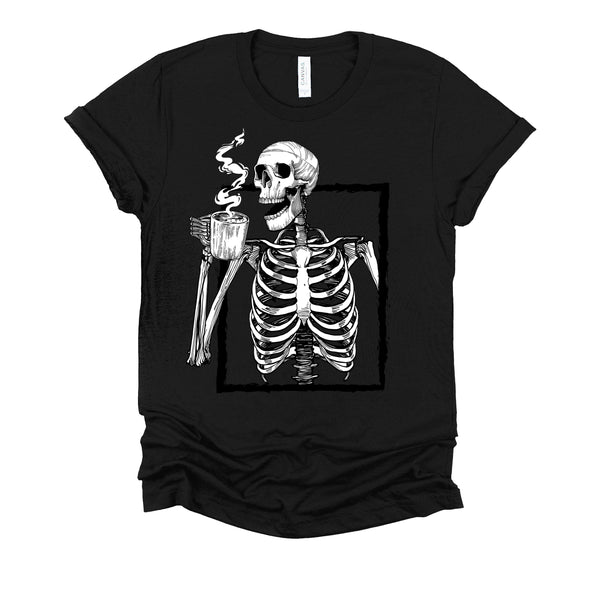 Skeleton Drinking Coffee Halloween T-Shirt