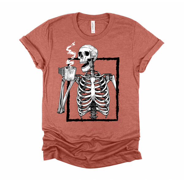 Skeleton Drinking Coffee Halloween T-Shirt