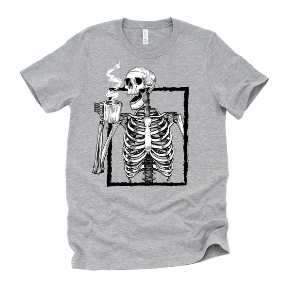 Skeleton Drinking Coffee Halloween T-Shirt