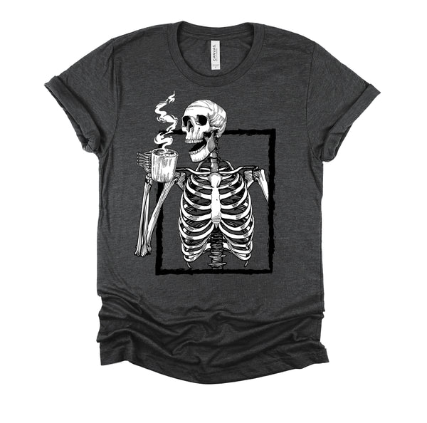 Skeleton Drinking Coffee Halloween T-Shirt