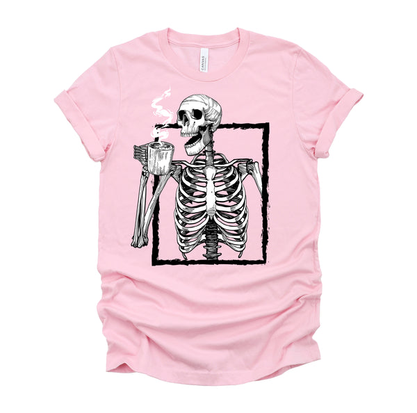 Skeleton Drinking Coffee Halloween T-Shirt