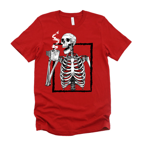 Skeleton Drinking Coffee Halloween T-Shirt