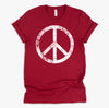 White Distressed Peace Sign Vintage Shirt, Hippie Outfit 70s 80s Grunge Short-Sleeve Unisex T-Shirt XS-4X