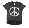 White Distressed Peace Sign Vintage Shirt, Hippie Outfit 70s 80s Grunge Short-Sleeve Unisex T-Shirt XS-4X