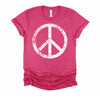 White Distressed Peace Sign Vintage Shirt, Hippie Outfit 70s 80s Grunge Short-Sleeve Unisex T-Shirt XS-4X