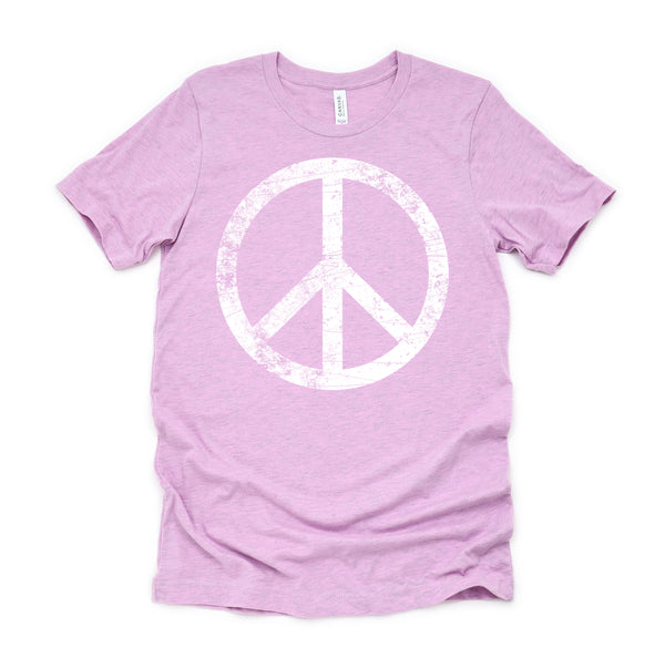 White Distressed Peace Sign Vintage Shirt, Hippie Outfit 70s 80s Grunge Short-Sleeve Unisex T-Shirt XS-4X
