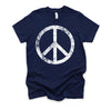 White Distressed Peace Sign Vintage Shirt, Hippie Outfit 70s 80s Grunge Short-Sleeve Unisex T-Shirt XS-4X