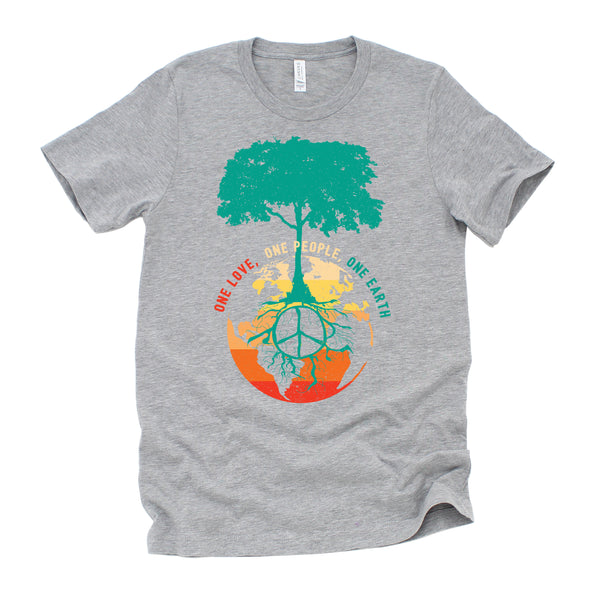 World Peace Tree Of Life Shirt, Love People Earth Day Tshirt, Save The Forest One Love Retro Unisex T-Shirt XS-4X