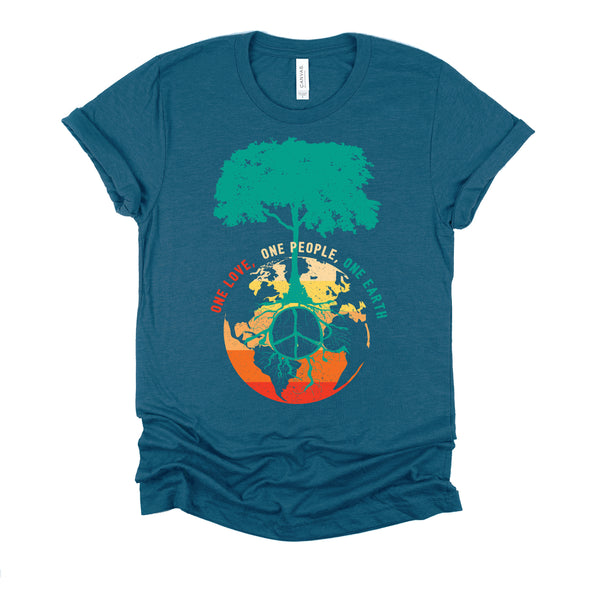 World Peace Tree Of Life Shirt, Love People Earth Day Tshirt, Save The Forest One Love Retro Unisex T-Shirt XS-4X