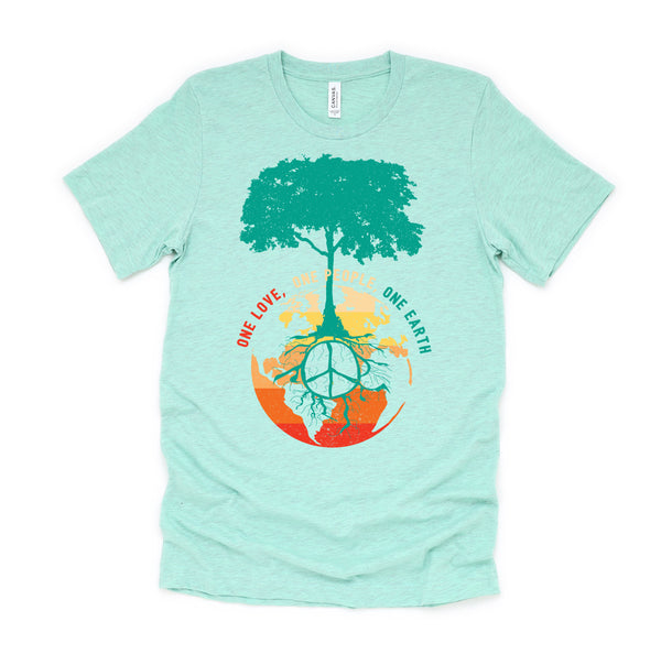 World Peace Tree Of Life Shirt, Love People Earth Day Tshirt, Save The Forest One Love Retro Unisex T-Shirt XS-4X