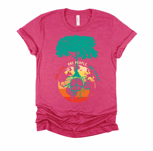 World Peace Tree Of Life Shirt, Love People Earth Day Tshirt, Save The Forest One Love Retro Unisex T-Shirt XS-4X