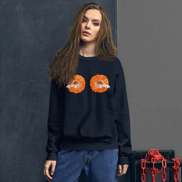 Halloween Sweatshirt / Pumpkin Boobs Shirt / Skeleton Top / Funny Halloween Shirt For Women Unisex Pullover
