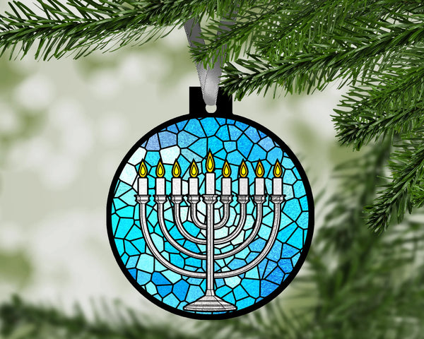 Jewish Menorah Ornament, Hanukkah Gifts, Christmas Ornaments Aluminum, Jews Xmas Hanging Decoration, Holiday Tree Decor