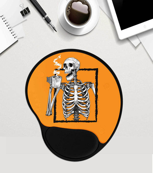 Skeleton Mouse Pad, Coffee Addict Gift, Coffee Lover Gift, Coworker Gift, Custom Mouse Pad With Wrist Rest , Mousepad Gel