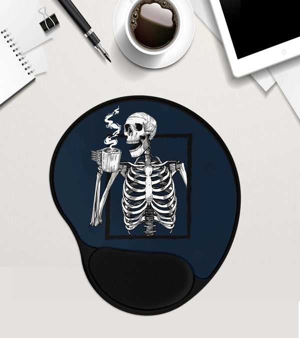 Skeleton Mouse Pad, Coffee Addict Gift, Coffee Lover Gift, Coworker Gift, Custom Mouse Pad With Wrist Rest , Mousepad Gel