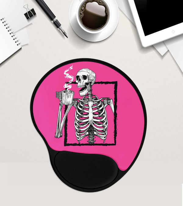 Skeleton Mouse Pad, Coffee Addict Gift, Coffee Lover Gift, Coworker Gift, Custom Mouse Pad With Wrist Rest , Mousepad Gel