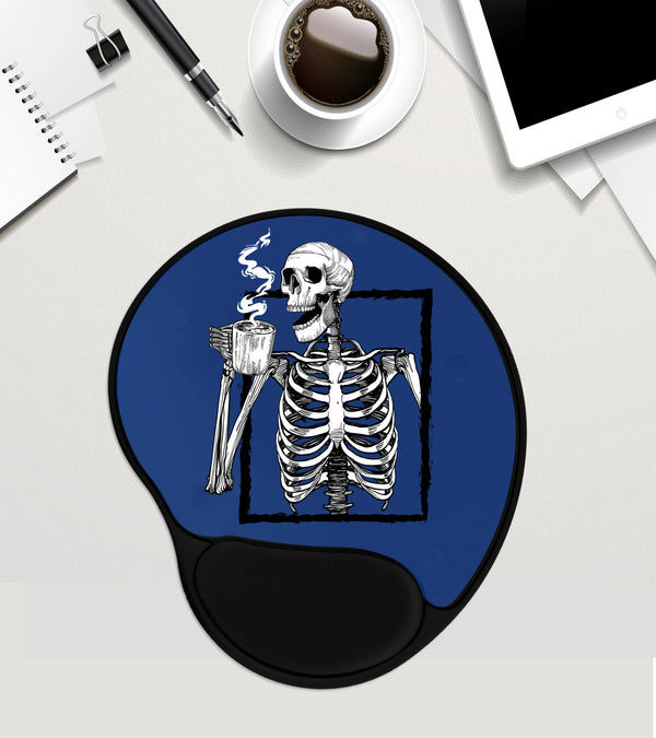 Skeleton Mouse Pad, Coffee Addict Gift, Coffee Lover Gift, Coworker Gift, Custom Mouse Pad With Wrist Rest , Mousepad Gel