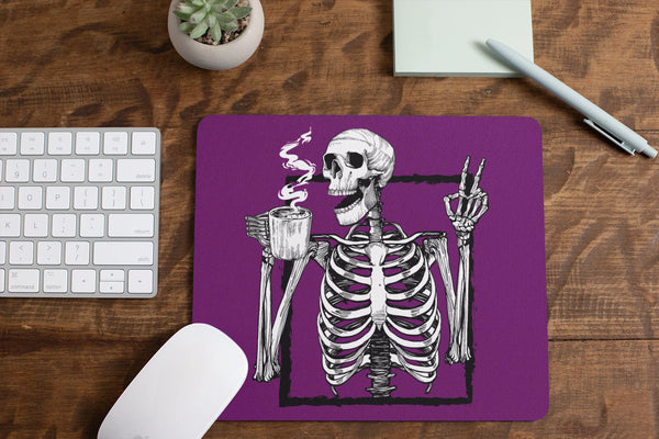 Halloween Skeleton Mouse Pad / Peace Sign Mousepad / Soft Grunge Aesthetic / Coffee Lover Gift / Skull & Bones Desk Accessories