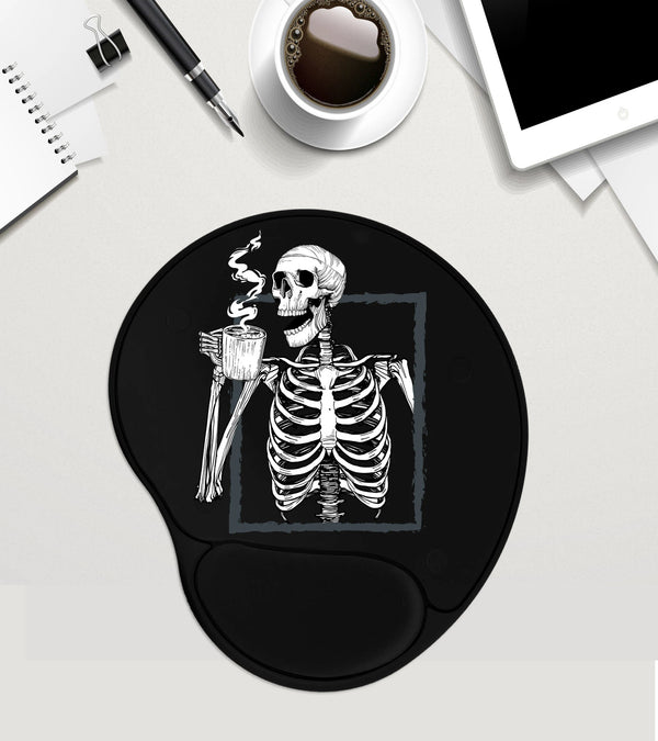 Skeleton Mouse Pad, Coffee Addict Gift, Coffee Lover Gift, Coworker Gift, Custom Mouse Pad With Wrist Rest , Mousepad Gel