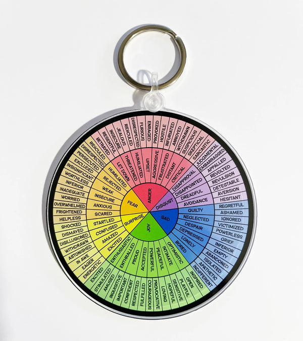 Feelings Wheel Keychain 2 1/2" or 3 1/2" / Acrylic Emotions Wheel Key Chain / Self Care Keychain / Therapist Gift / Stocking Stuffer